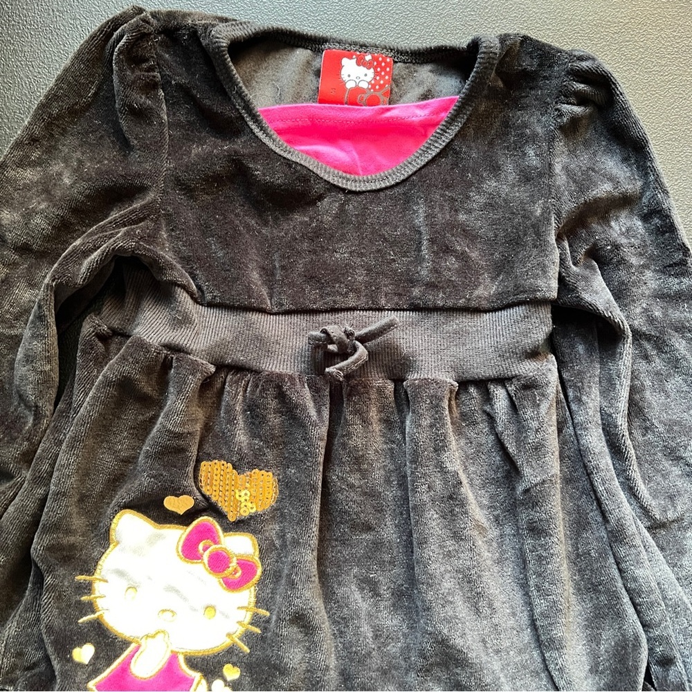 Hello Kitty Sanrio Velour Dress Black Pink Sequin Girls Size 5 Y2K Inspired - Picture 4 of 11